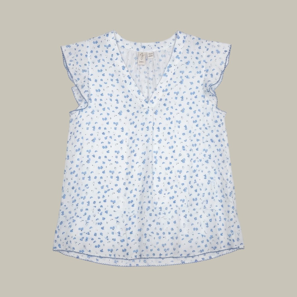 Joie Blue White Floral V-Neck Flutter Sleeve Blouse XS